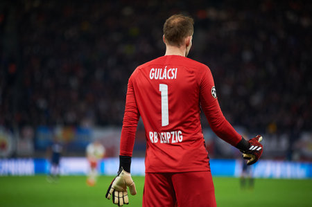 Leipzig, Germany - March 20, 2020: Goalkeeper Peter Gulacsi Of Leipzig during the match Leipzig vs Tottenham at Leipzig Arena beforeのeditorial素材