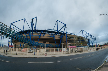 KHARKIV, UKRAINE - JULY 14, 2020: Metallist stadium. Football match of PFL Metallist-1925 - Avangardのeditorial素材
