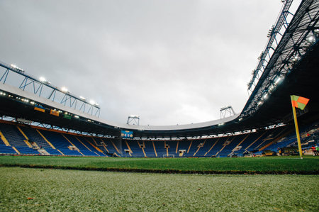 KHARKIV, UKRAINE - JULY 14, 2020: Metallist stadium. Football match of PFL Metallist-1925 - Avangard