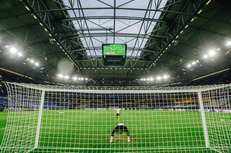 Gelsenkirchen, Germany - August 11, 2020: Ventils Arena or Schalke 04 stadium before match of League Europa Shakhtar vs Basel. Public events are allowed. Europe sport during CV pandemic.のeditorial素材