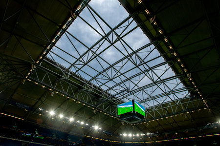 Gelsenkirchen, Germany - August 11, 2020: Ventils Arena or Schalke 04 stadium before match of League...