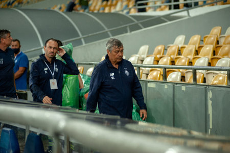 KYIV, UKRAINE - AUGUST 25, 2020: Mircea Lucescu, head coach, manager of Dynamo Kyiv during the match of Ukrainian Super Cup vs FC Shakhtarのeditorial素材