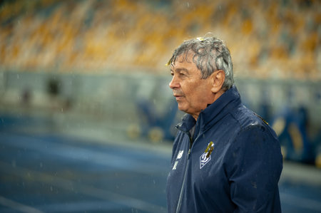 KYIV, UKRAINE - AUGUST 25, 2020: Mircea Lucescu, head coach, manager of Dynamo Kyiv during the match of Ukrainian Super Cup vs FC Shakhtarのeditorial素材