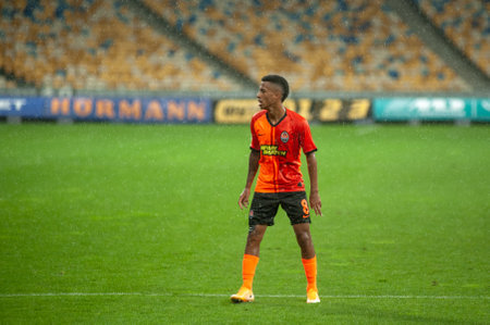 KYIV, UKRAINE - AUGUST 25, 2020: Marcos Antonio midfielder of FC Shakhtar Donetsk in attack during the raining match of Ukrainian Super Cup vs FC Dynamo Kyivのeditorial素材