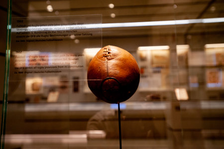 DORTMUND, GERMANY - 19 AUGUST 2020: Old football ball in the Football Museumのeditorial素材