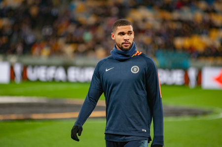 Kiev, UKRAINE - March 14, 2019: Ruben Ira Loftus-Cheek is English professional footballer, midfielder for Premier League club Chelsea and English national team before the UEFA Europa League match.のeditorial素材