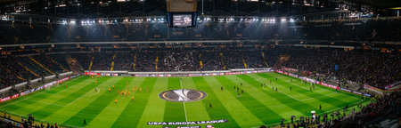 FRANKFURT AM MAIN, GERMANY - February 21, 2019: football stadium Commerzbank Arena, home of football club Eintracht Frankfurt, before the match UEFA League Europa Eintracht - Shakhtar Donetskのeditorial素材