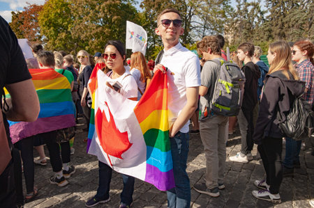 Kharkiv, Ukraine - September 15, 2019: Kharkiv Pride. LGBT parade, March of equality for the rights...