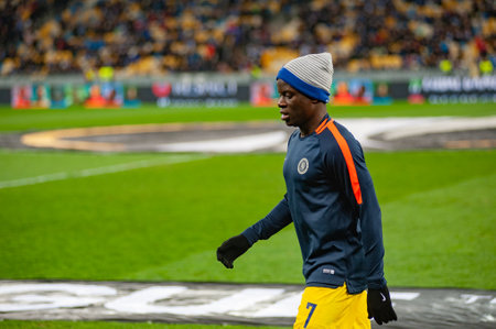 KYIV, UKRAINE - March 14, 2019: Ngolo Kante, professional footballer, midfielder for Premier League club Chelsea and France national team before the UEFA Europa League match.のeditorial素材