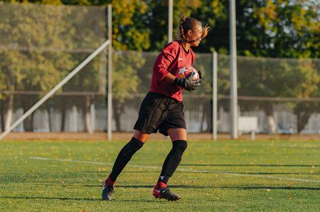 Kharkiv, Ukraine - September 6, 2019: Petrovec Vitktoria, goalkeeper of Rodina. Match of the Ukrainian Women Premier League Zhilstroy-1 - Rodinaのeditorial素材