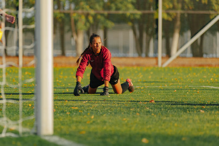 Kharkiv, Ukraine - September 6, 2019: Petrovec Vitktoria, goalkeeper of Rodina. Match of the Ukrainian Women Premier League Zhilstroy-1 - Rodinaのeditorial素材