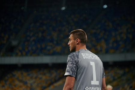 KYIV, UKRAINE - SEPTEMBER 15, 2020: Player of Dinamo Kyiv Heorhiy Bushchan during the match UEFA Champions League 2020 vs AZ Alkmaarのeditorial素材