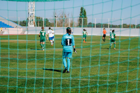 Kharkiv, Ukraine - September 13, 2020: Football match of Women Professional league of Ukraine Zhitlobud-2 - Karpatyのeditorial素材