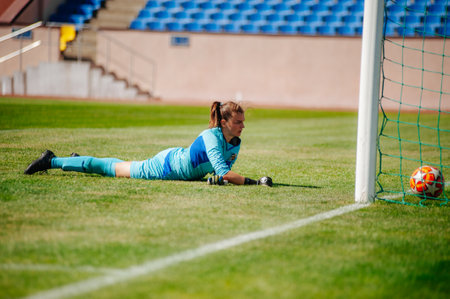 Kharkiv, Ukraine - September 13, 2020: Football match of Women Professional league of Ukraine Zhitlobud-2 - Karpatyのeditorial素材