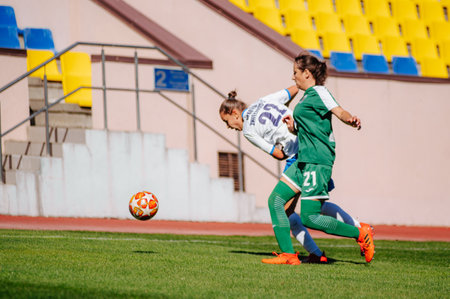 Kharkiv, Ukraine - September 13, 2020: Football match of Women Professional league of Ukraine Zhitlobud-2 - Karpatyのeditorial素材