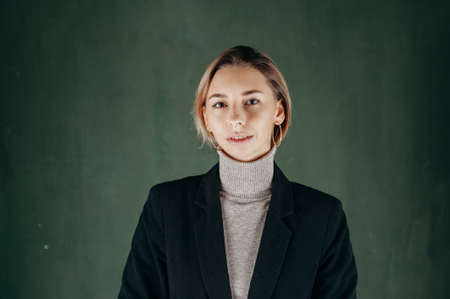 Close up emotional portrait of blonde womanの写真素材