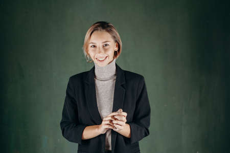 Close up emotional portrait of blonde womanの写真素材