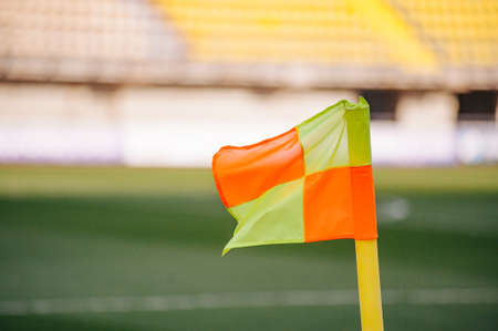 Corner kick of football field with flagの写真素材