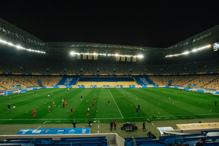 Lviv, Ukraine - September 03, 2020: Sport stadium Lviv Arena during the football match of UEFA League Nations Ukraine vs Switzerlandのeditorial素材