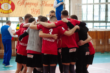 KHARKIV, UKRAINE - OCTOBER 17, 2020: The volleyball match of Superleague VC Lokomotiv - VC Service Podillyaのeditorial素材