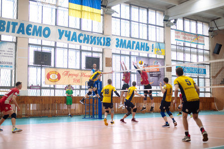 KHARKIV, UKRAINE - OCTOBER 17, 2020: The volleyball match of Superleague VC Lokomotiv - VC Service Podillyaのeditorial素材