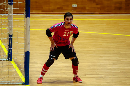 KHARKIV, UKRAINE - OCTOBER 17, 2020: The futsal match of Extra league FC Monolit Viva-Cup - FC Kardinal Rivneのeditorial素材