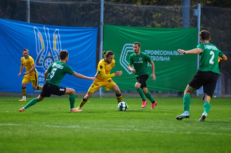 KHARKIV, UKRAINE - OCTOBER 5, 2020: Football match of PFL Metallist-1925 - Avangardのeditorial素材