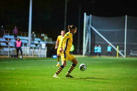 KHARKIV, UKRAINE - OCTOBER 5, 2020: Football match of PFL Metallist-1925 - Avangardのeditorial素材