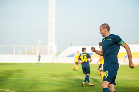 KHARKIV, UKRAINE - OCTOBER 9, 2020: Ruslan Fomin forward of FC Metal during the football match of Professional league vs FC Energiaのeditorial素材