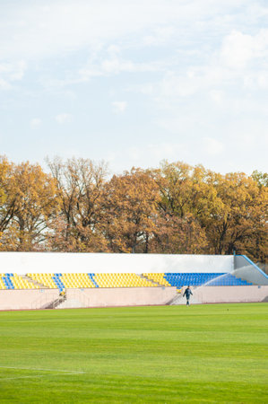 KHARKIV, UKRAINE - OCTOBER 9, 2020: Stadium Solnechnii Sunny during the football match of Professional league FC Energia vs FC Metalのeditorial素材