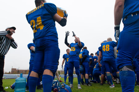 KHARKOV, UKRAINE - OCTOBER 24, 2020: The American football match final of Ukraine Cup Atlantes Kharkiv vs Kyiv Capitalsのeditorial素材