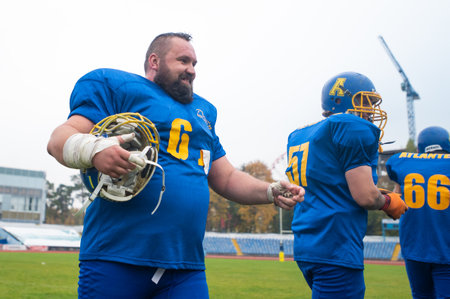 KHARKOV, UKRAINE - OCTOBER 24, 2020: The American football match final of Ukraine Cup Atlantes Kharkiv vs Kyiv Capitalsのeditorial素材