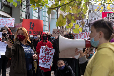 KHARKIV, UKRAINE - OCTOBER 26, 2020: Action to support abortion and induced termination of pregnancy...