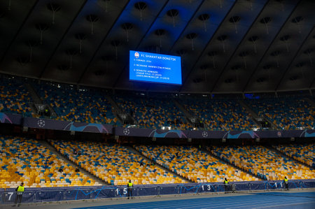 KYIV, UKRAINE - OCTOBER 27, 2020: NSK Olimpiyskiy football match of Group B of UEFA Champions League FC Shakhtar vs Internazionaleのeditorial素材