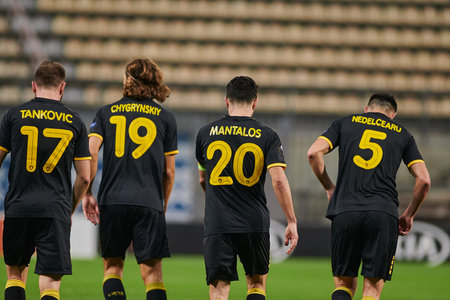 KYIV, UKRAINE - NOVEMBER 4, 2020: Dmytro Chygrynskiy, Petros Mantalos, Ionut Nedelcearu, Muamer...