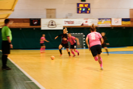 KHARKIV, UKRAINE - NOVEMBER 6, 2020: Futsal. Ukrainian women cup. Tesla vs IMSのeditorial素材