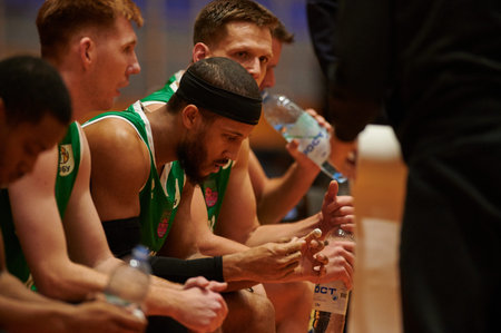 KHARKIV, UKRAINE - OCTOBER 9, 2020: The match of Ukrainian Basketball Superleague. Kharkivski Sokoly - BK Zaporizhzhiaのeditorial素材