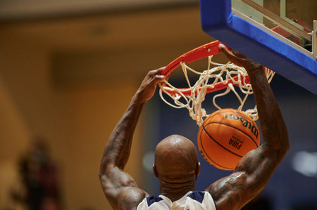 KHARKIV, UKRAINE - NOVEMBER 27, 2020: The match of Ukrainian Basketball Superleague. Kharkivski Sokoly - BK Zaporizhzhiaのeditorial素材