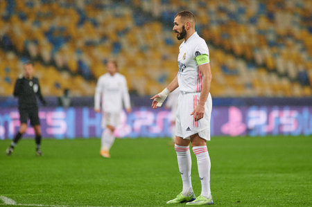 KYIV, UKRAINE - DECEMBER 1, 2020: Karim Benzema. The football match of Group B of UEFA Champions League FC Shakhtar Donetsk vs Real Madrid FCのeditorial素材