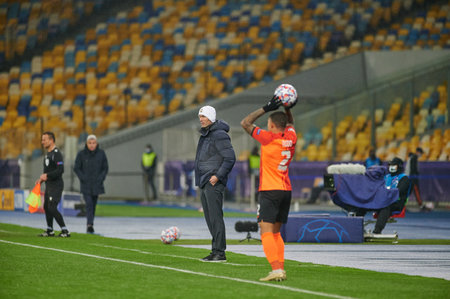 KYIV, UKRAINE - DECEMBER 1, 2020: Zinedine Zidane. The football match of Group B of UEFA Champions League FC Shakhtar Donetsk vs Real Madrid FCのeditorial素材