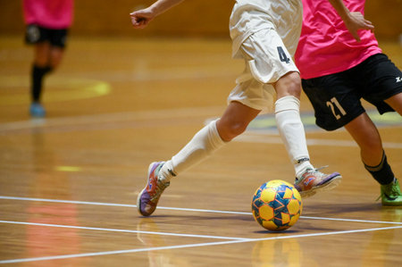 KHARKIV, UKRAINE - DECEMBER 7, 2020: The futsal match of Ukrainian women league Mezzo vs Leaderのeditorial素材
