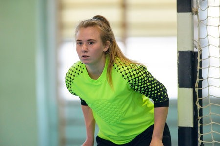 KHARKIV, UKRAINE - DECEMBER 7, 2020: The futsal match of Ukrainian women league Tesla vs Academy Butovskogoのeditorial素材