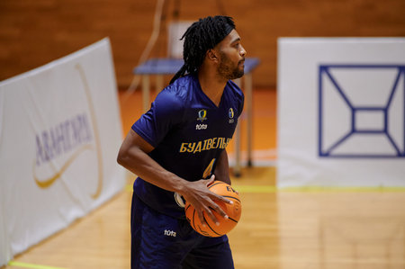 KHARKIV, UKRAINE - DECEMBER 11, 2020: The basketball match of Ukrainian Super league BC Sokoly vs BC...