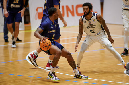 KHARKIV, UKRAINE - DECEMBER 11, 2020: The basketball match of Ukrainian Super league BC Sokoly vs BC Budivelnykのeditorial素材