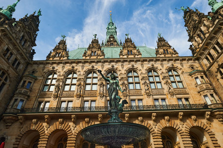 HAMBURG, GERMANY - JULY 25, 2019: Rathaus. Hamburg town hall.のeditorial素材