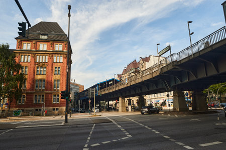 HAMBURG, GERMANY - JULY 25, 2019: Hamburg street Gorgeous view of the Hamburg Warehouse District and Hafencity districtのeditorial素材