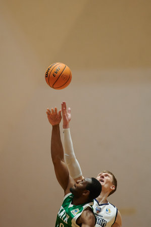 KHARKIV, UKRAINE - DECEMBER 18, 2020: The basketball match of Ukrainian Cup BC Kharkivski Sokoly vs BC Khimikのeditorial素材