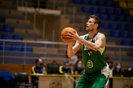 KHARKIV, UKRAINE - DECEMBER 18, 2020: The basketball match of Ukrainian Cup BC Kharkivski Sokoly vs BC Khimikのeditorial素材