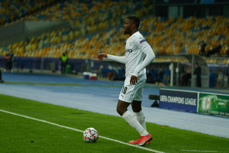 KYIV, UKRAINE - NOVEMBER 3, 2020: Marcus Thuram during the football match of Group B of UEFA Champions League FC Shakhtar vs Borussia Monchengladbachのeditorial素材