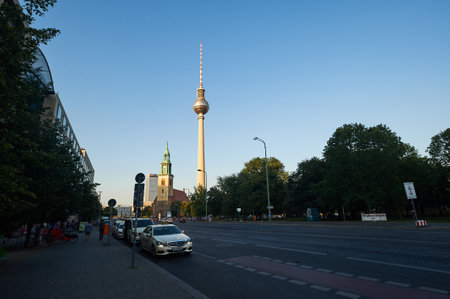 BERLIN, GERMANY - JULY 26, 2019: The TV Tower located on the Alexanderplatz in Berlinのeditorial素材